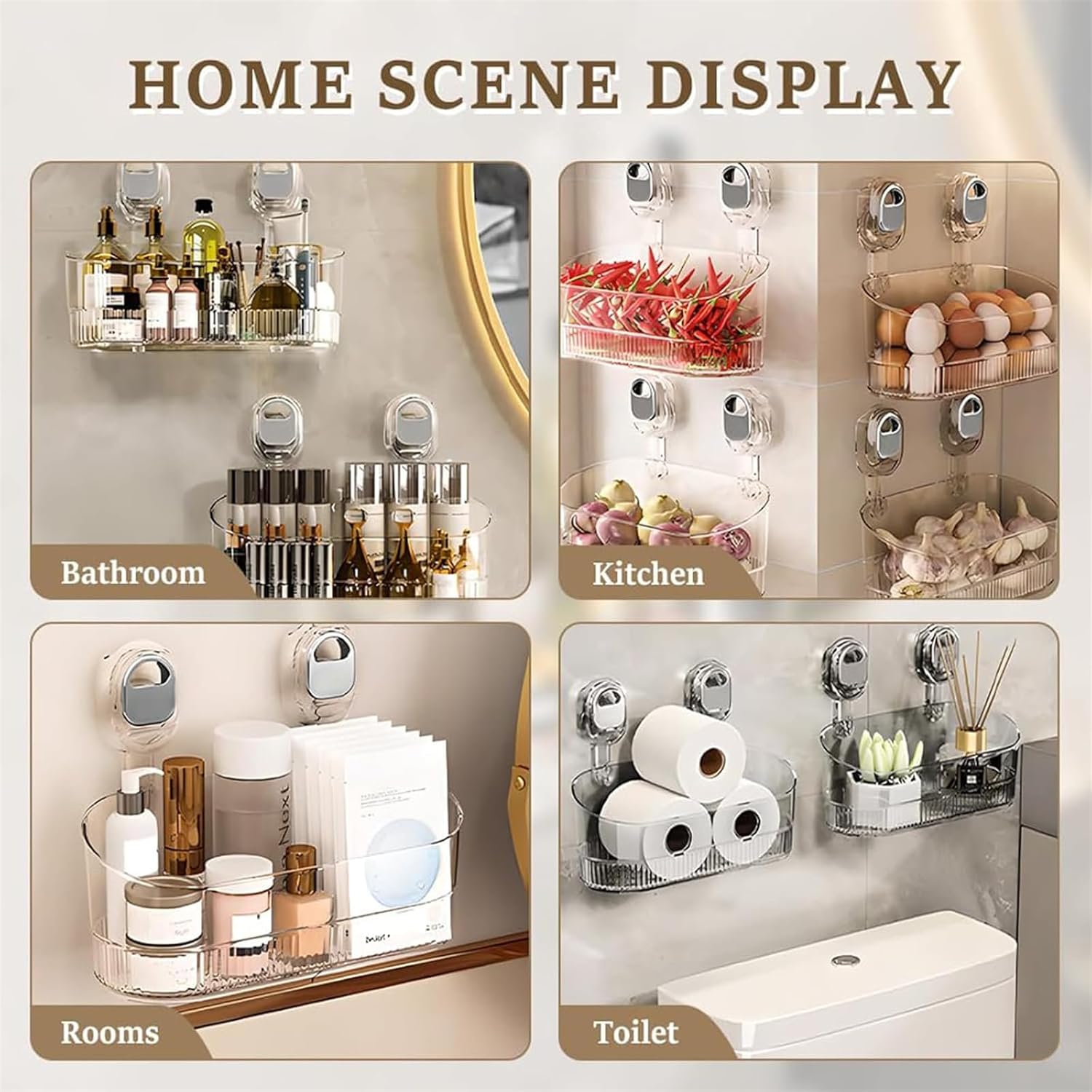 Firmstaunch - Firmstaunch Suction Cup Storage, No-Drill Bathroom Suction Storage Box – Large Capacity & Strong Load-Bearing, Suction Cup Storage Rack for Bathroom Wall (Gray*2)