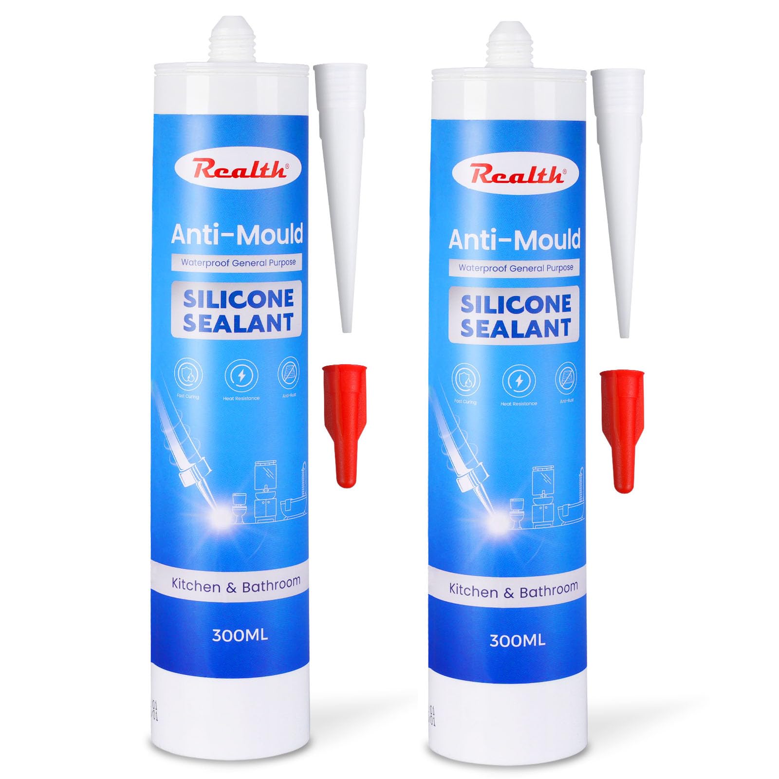Realth Anti-Mould Silicone Sealant 2 Packs 300ml Clear