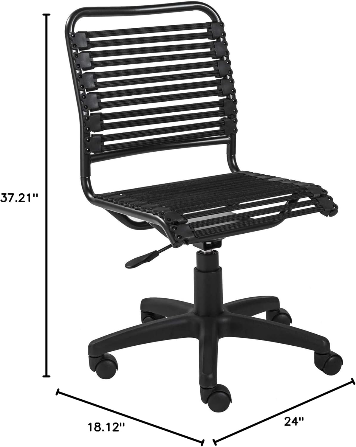 HomeRoots Black Flat Bungie Cord Low Back Rolling Office Chair