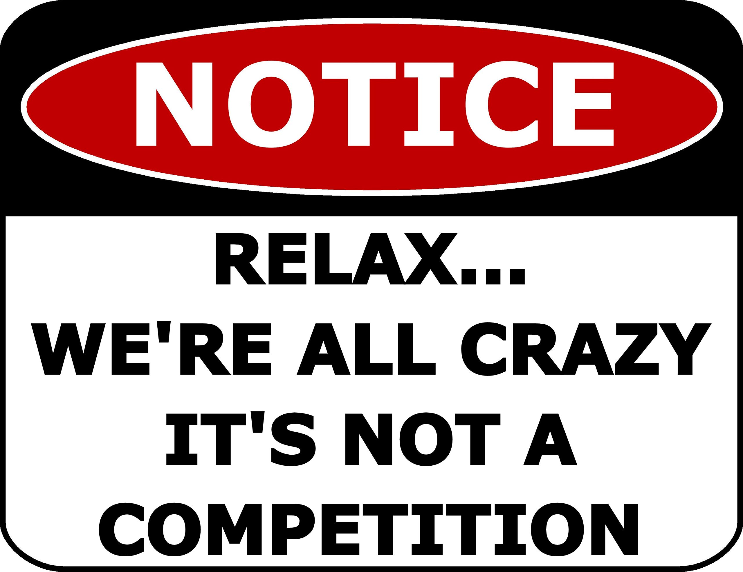 Aluminum Relaxation Humorous Wall Sign, Everyone Is Crazy No Competition Slogan Yard Indoor Outdoor Wall Decor, 12x8 Inches
