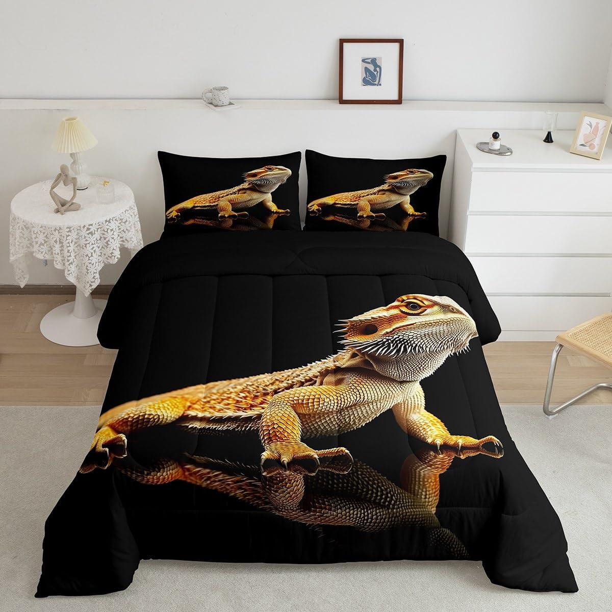 jejeloiu Bearded Dragon Comforter Set Twin Size Wild Lizard Bedding Set for Kids Wildlife Animal Comforter Women Men Teens Ultra Soft Decor Bed Set with 1 Comforter, 1 Pillow Case Quilt Set
