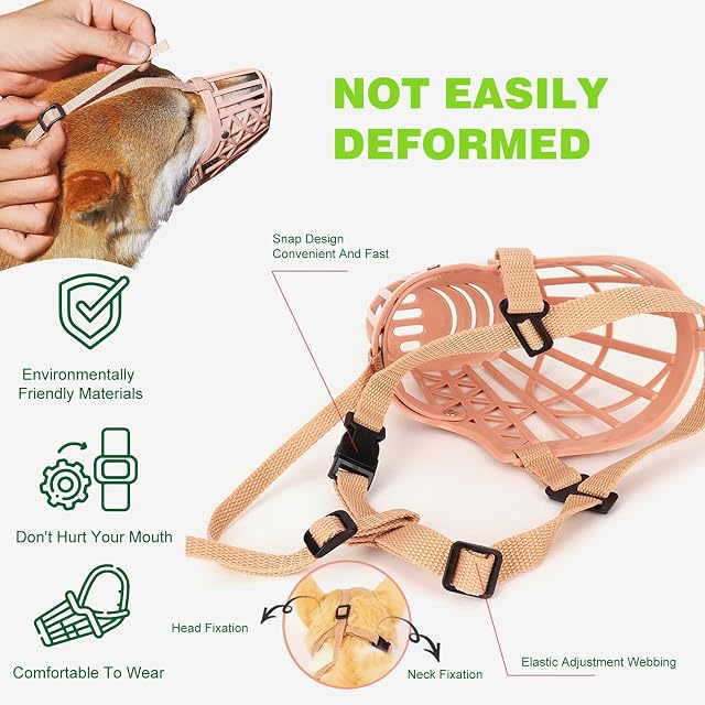 Foto 5 de 7 de PETCUTE Bozal para Perros,Transpirable y Cómodo,Bozal de Canasta para Perros con Ajustable Correa,Evitar…