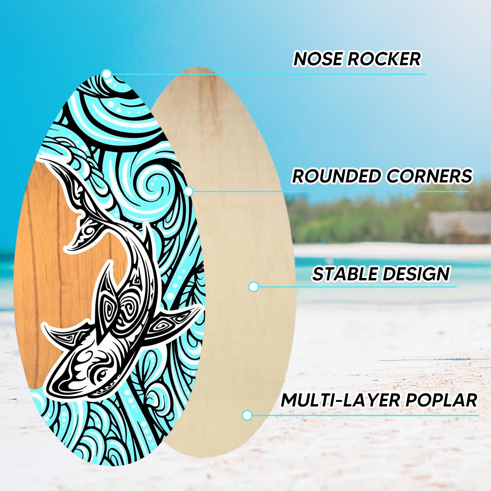 Perfeclan Skimboard Surfbrett Stehend Strandspielzeug Strand Sandbrett Holz Skimboard für Anfänger Jungen Mädchen Universal Kinder Teens