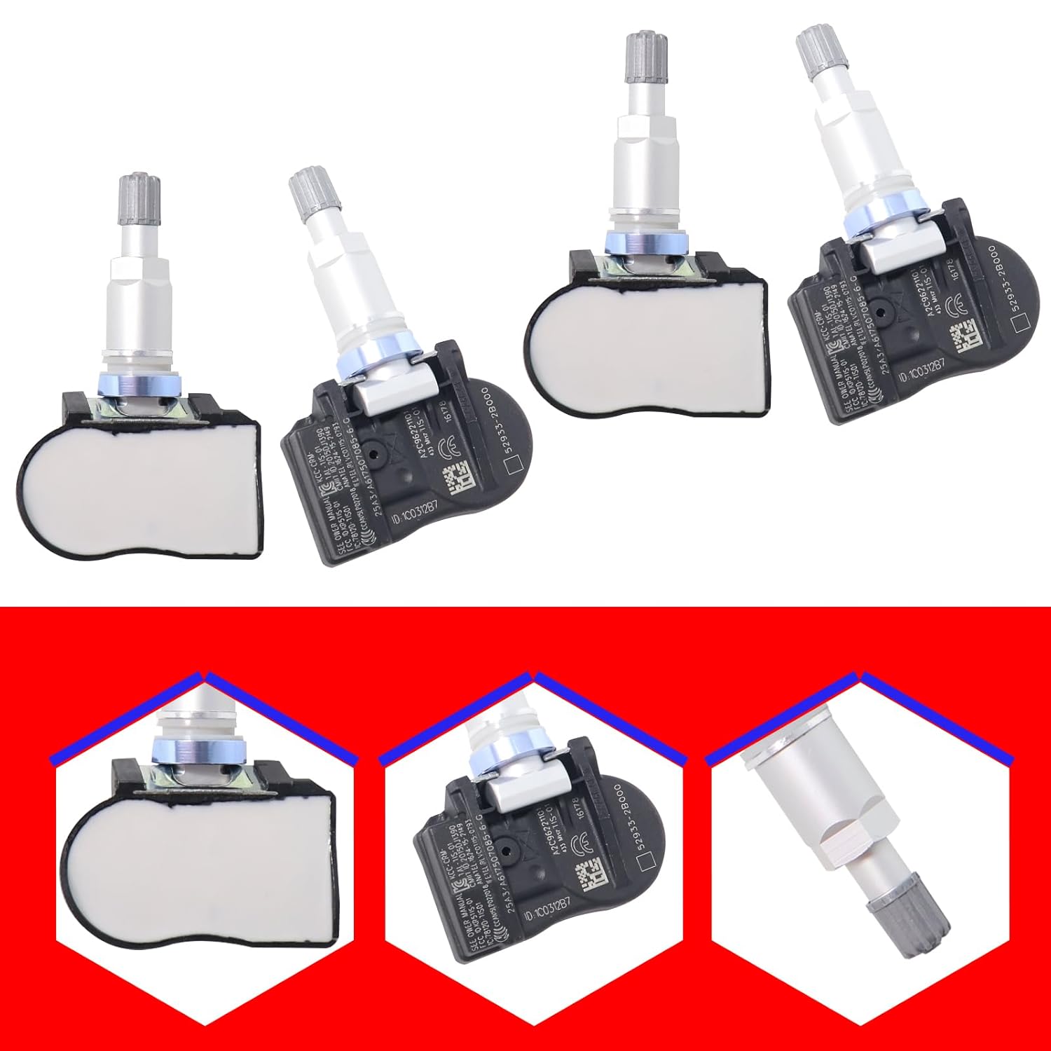 SMMS 4PCS TPMS Sensor for Hyundai Santa FE 2009-2012, Tire Pressure Monitor System, 433MHz Replaces OE: 52933-2B000