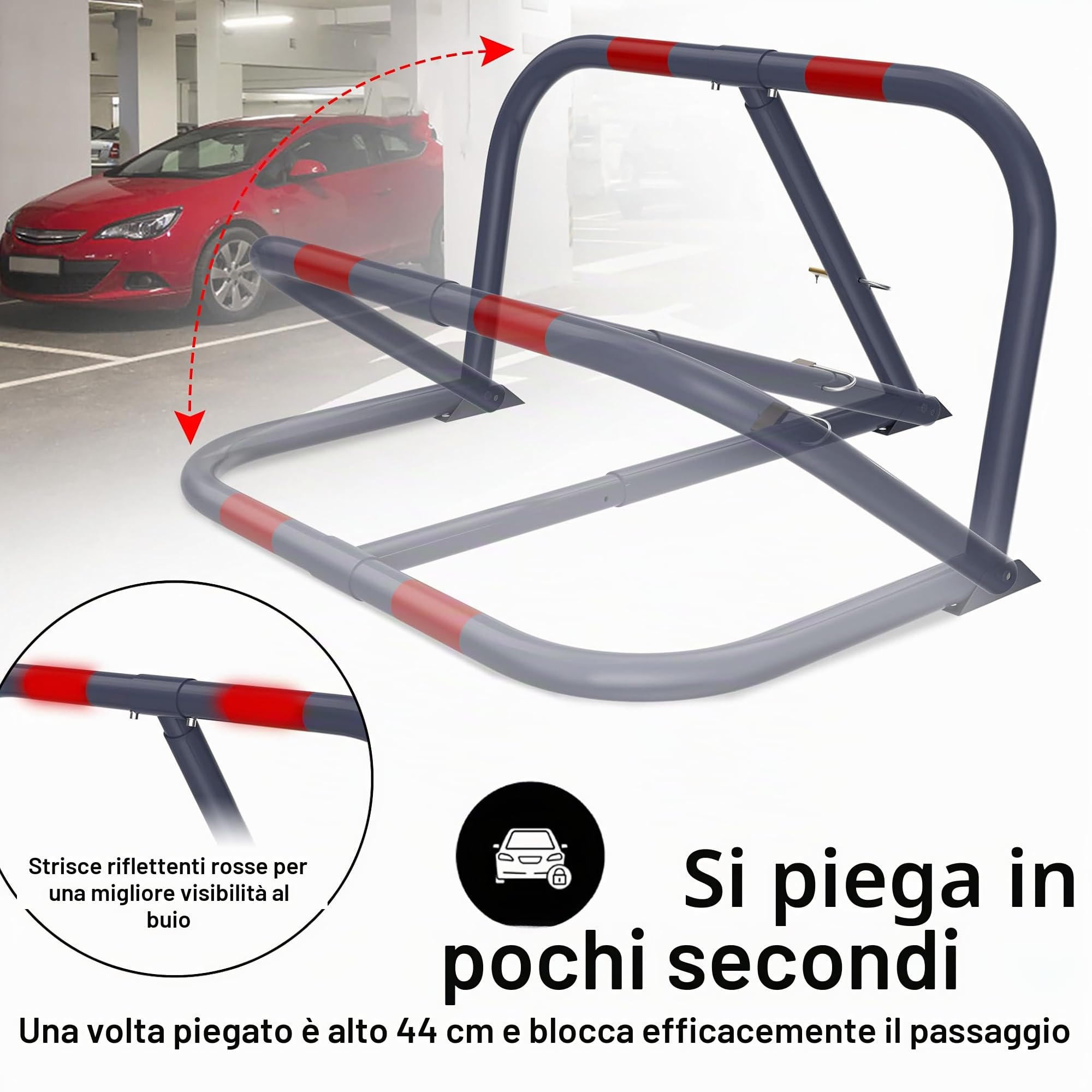 UISEBRT Blocco parcheggio pieghevole in acciaio zincato a freddo, tubo Ø 35 mm, piastra in acciaio da 2,5 mm, blocco parcheggio con serratura e 3 chiavi, pali per parcheggio privato, set da 2 pezzi