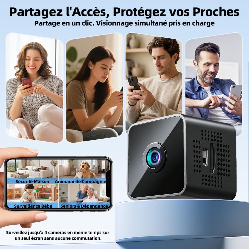 Mini Caméra Espion WiFi 1080P Full HD, Caméra de Surveillance Intérieure Discrète avec Détection de Mouvement et Vision Nocturne, Petite Caméra Connectée pour Bébé, Maison, Bureau et Auto, Noir