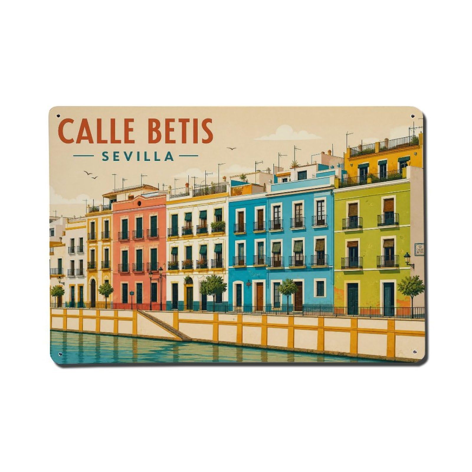 Metal Tin Sign Seville Spain Vintage Travel