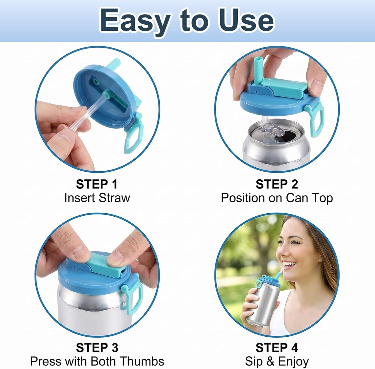 4 Pack Soda Can Lids with Straw, Reusable Soda Can Covers