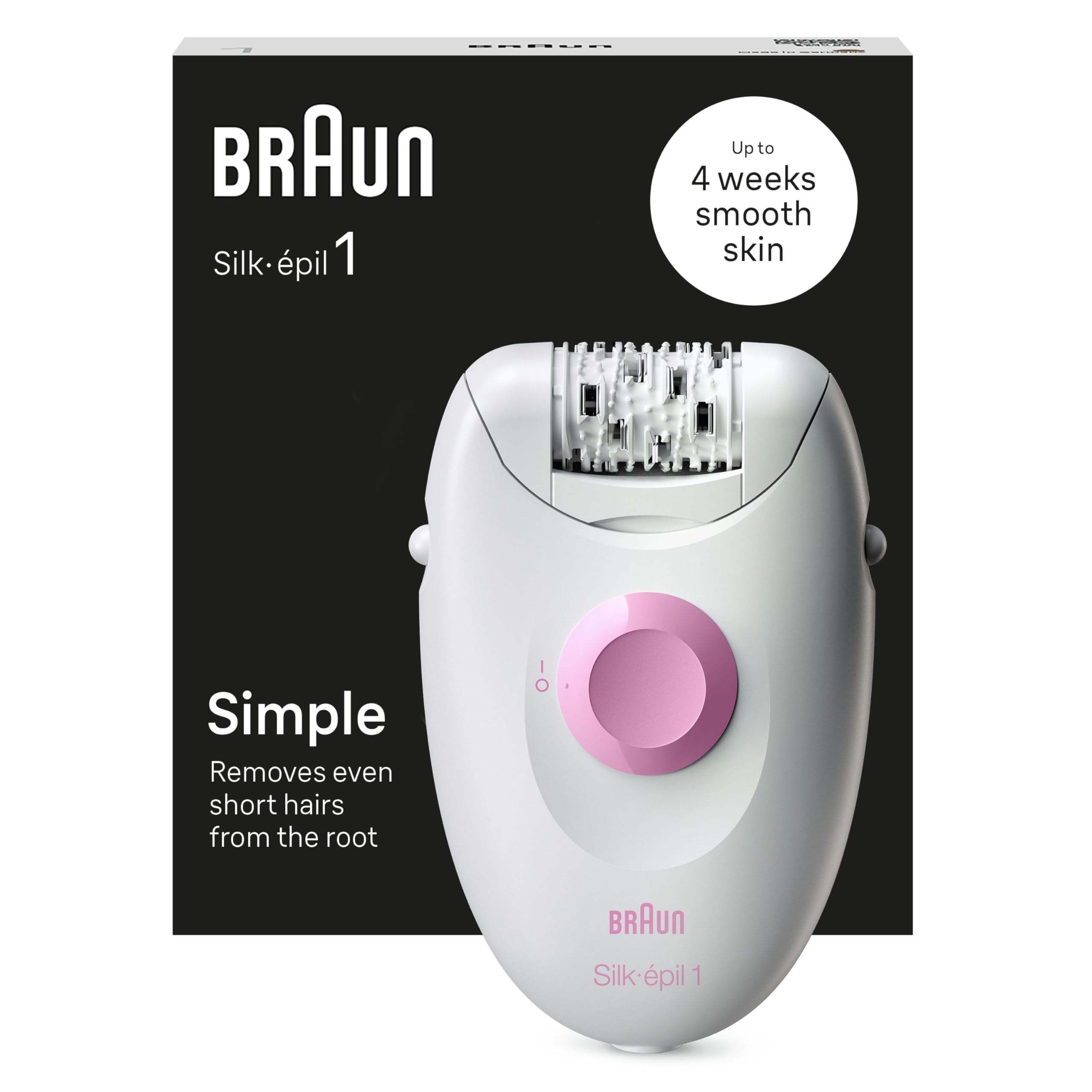 Braun Silk•épil 1 1-010, Depiladora Con Cable Para La Eliminación Del Vello, Semanas De Piel Suave, Blanca/Rosa-image