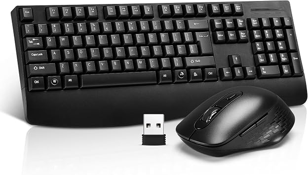 Wireless Computer Keyboard and Mouse with Palm Rest, Plug Play USB, Large Number Pad, LED Indicators,Ergonomic, Foldable Stands,Anti-Wear Letters Full Size Keyboard,for Windows Mac PC Laptop-Black