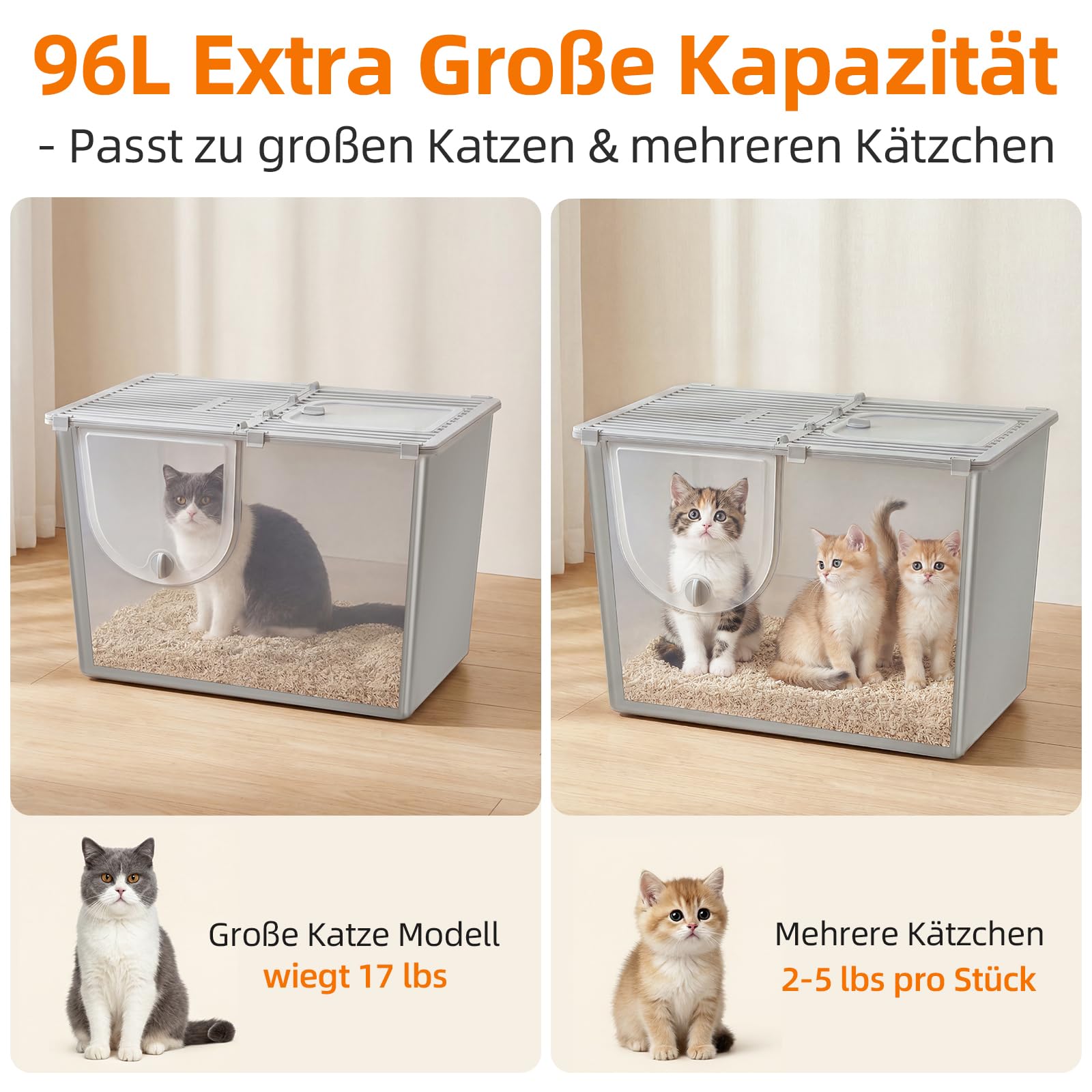 Yangbaga XXL Katzenklo Edelstahl mit Deckel:Geschlossene Katzentoilette mit Hohem Rand,Katzenklo Metall für Große Katzen und Kätzchen,Geruchsfreie,Auslaufsicher, Griff Freundlich,Mit Aktivkohlebeutel
