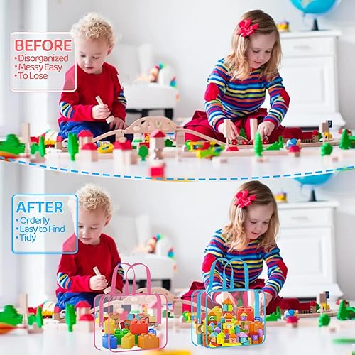 Miniatura 5 de Paquete de 6 bolsas grandes de almacenamiento de juguetes de PVC, impermeables, bolsas de juguetes reutilizables de PVC transparente, almacenamiento