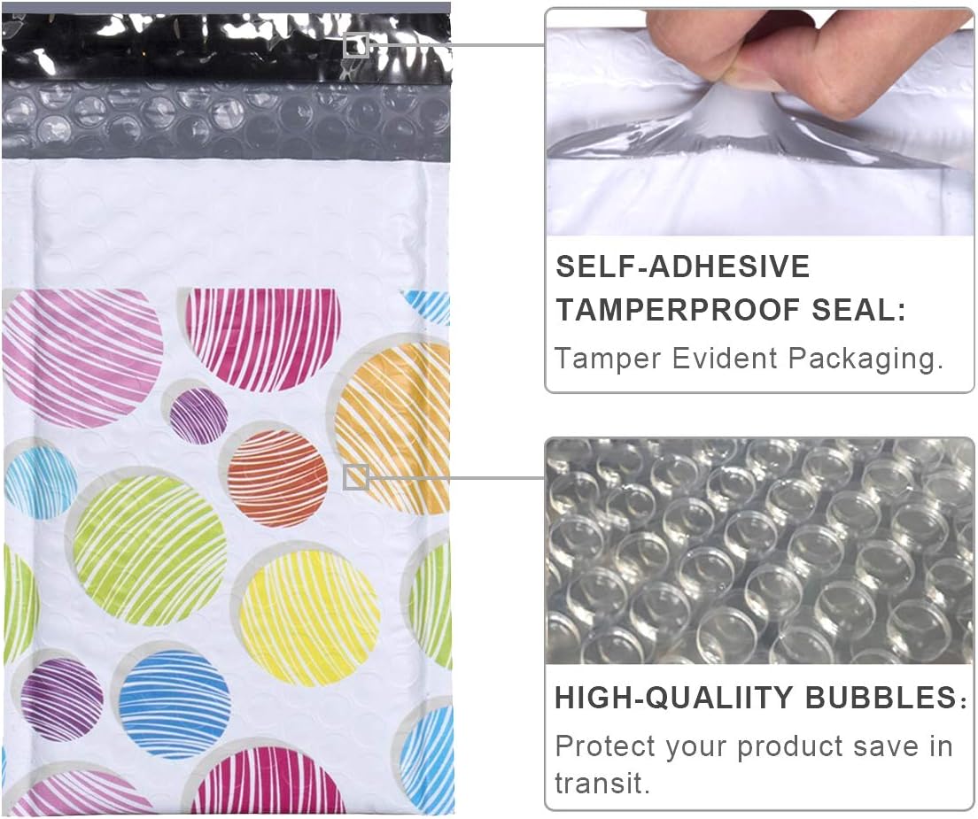 UCGOU Bubble Mailers 6x10 Inch Colorful Dot 25 Pack Poly Padded Envelopes Small Business Mailing Packages Self Seal Adhesive Waterproof Boutique Shipping Bags for Jewelry Makeup Supplies #0