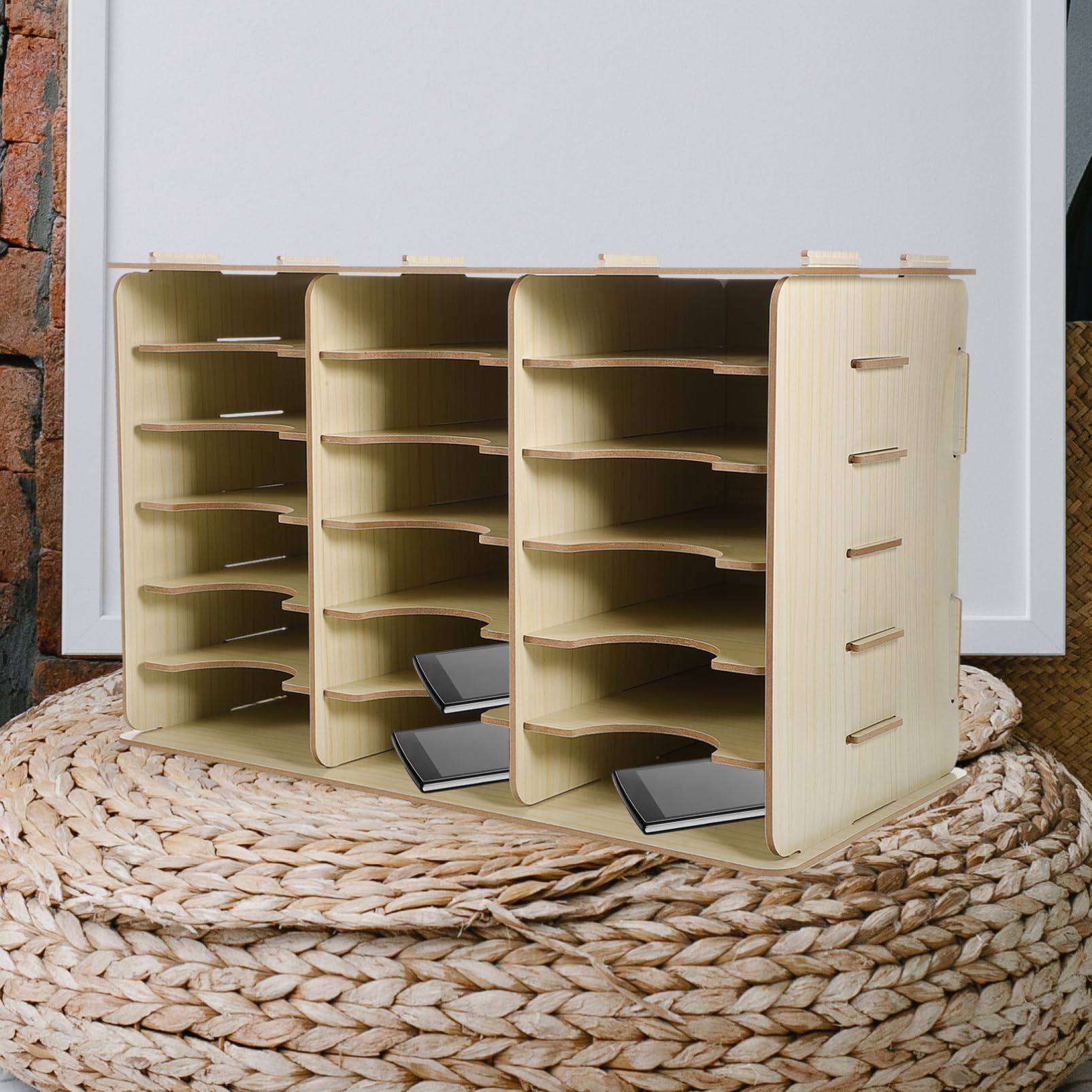 NUOBESTY Portaoggetti in Legno per Telefono Cellulare Supporto da Tavolo Organizer da Scrivania Scomparti Multipli Espositore per Telefono Scatola Portaoggetti da Ufficio