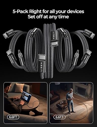 Vista 54 de LISEN Cable USB C, paquete de 3 [3.3/3.3/3.3/3.3 pies] USBC a USBC para iPhone 16e 15 Pro Max, cable de carga rápida de 60 W (3.1 A) C a C
