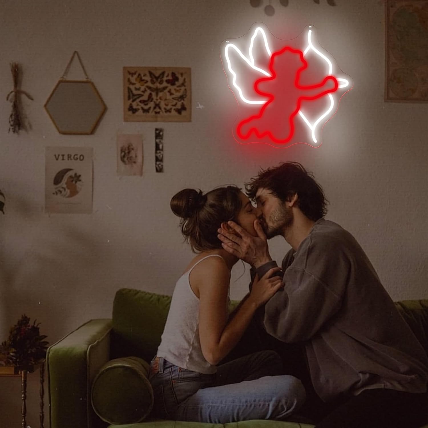 Cupid's Arrow Neon Sign 13.78″×12.99″ – Red & White LED Wall Light, USB Powered with Adjustable Brightness, Romantic Valentine's Day Decor for Bedroom, Restaurant, Party & Wedding