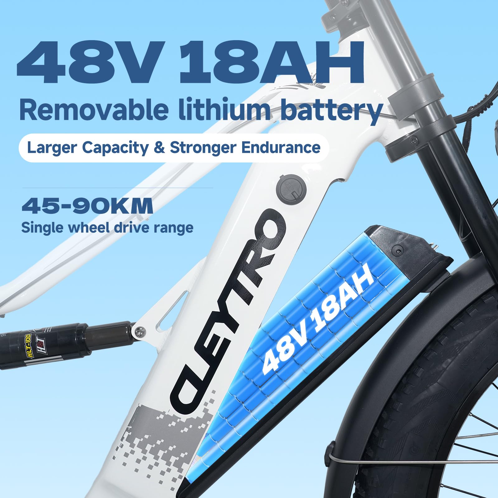 Lohang Vélo électrique pour Adultes, VTT 26 Pouces, Batterie 48V 18 Ah, autonomie jusqu'à 40-90 km, Moteur Unique, Double amortisseurs, 7 Vitesses, vélo électrique de Plage et de Neige