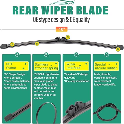 Vista 208 de 26" 20" 16" Windshield Wiper Blades Replacement for Dodge Grand Caravan 2008-2020 / Chrysler Town & Country 2008-2016 Premium All Weather Front Rear