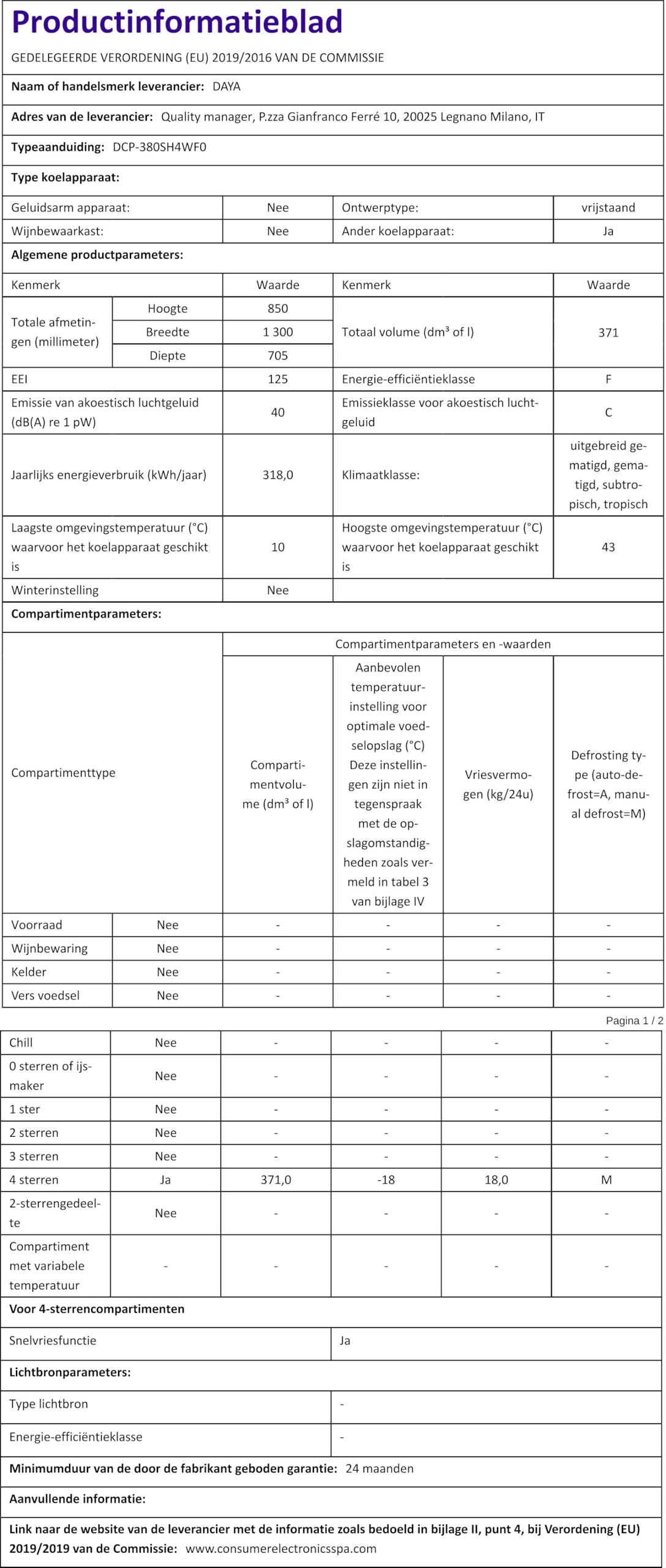 Daya congelatore orizzontale DCP-380SH4WF0, 371 litri, Classe F, Super Freezing, Winter security, Serratura, Silenzioso 40 dB(A), Autonomia senza corrente 36 ore