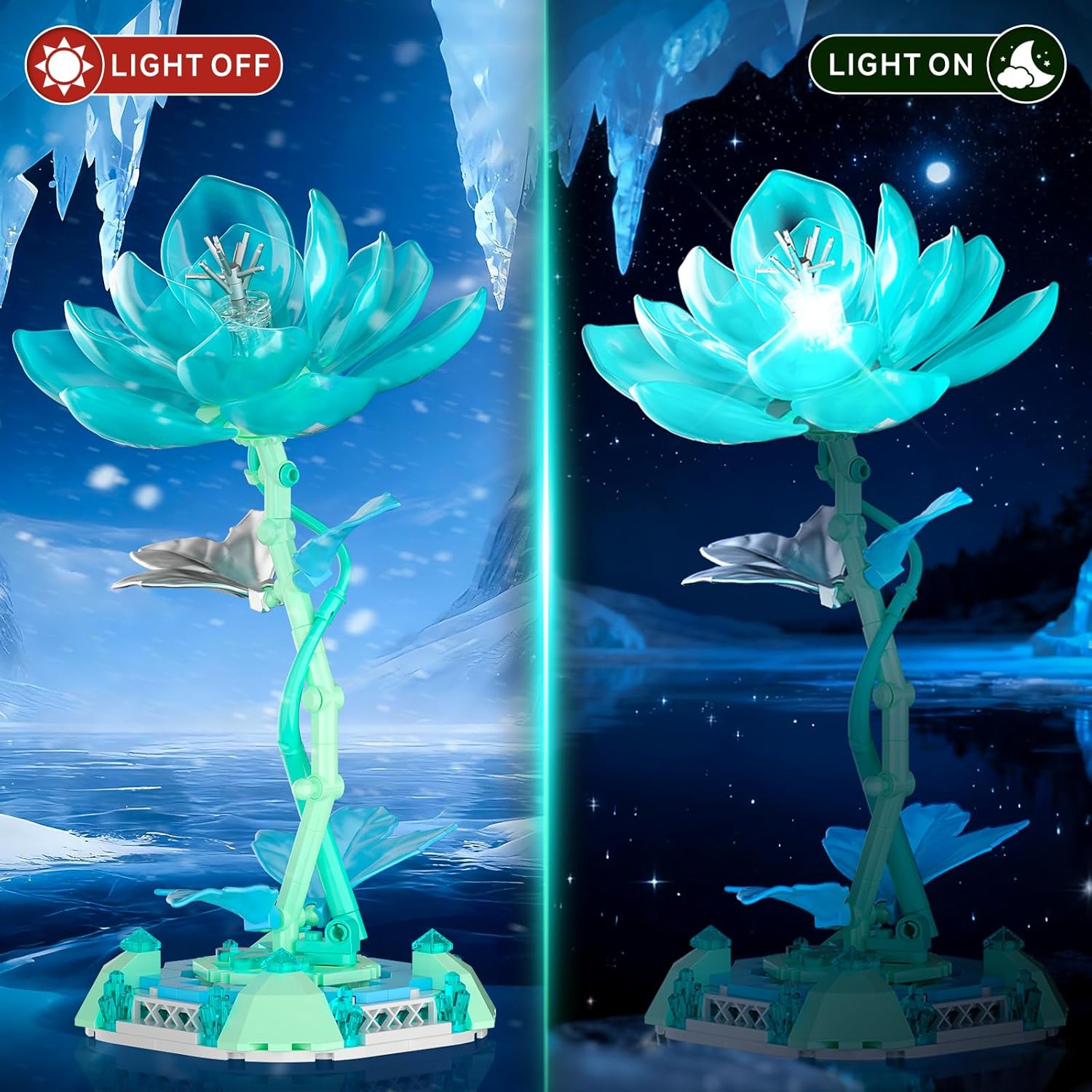 Jasmine Table Lamp Building Blocks Set, Princess Flower Shaped Building Toy with LED Light, Creative Home Decoration & Artificial Flower Night Light for Girls Boys Adults