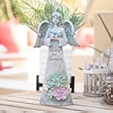 Angel Garden Statue Outdoor Decor, Angel Garden Holding Bird with Solar Lights, Gardening Gifts for Mom Grandma, Art Decoration Lawn Ornament Sculpture for Outside