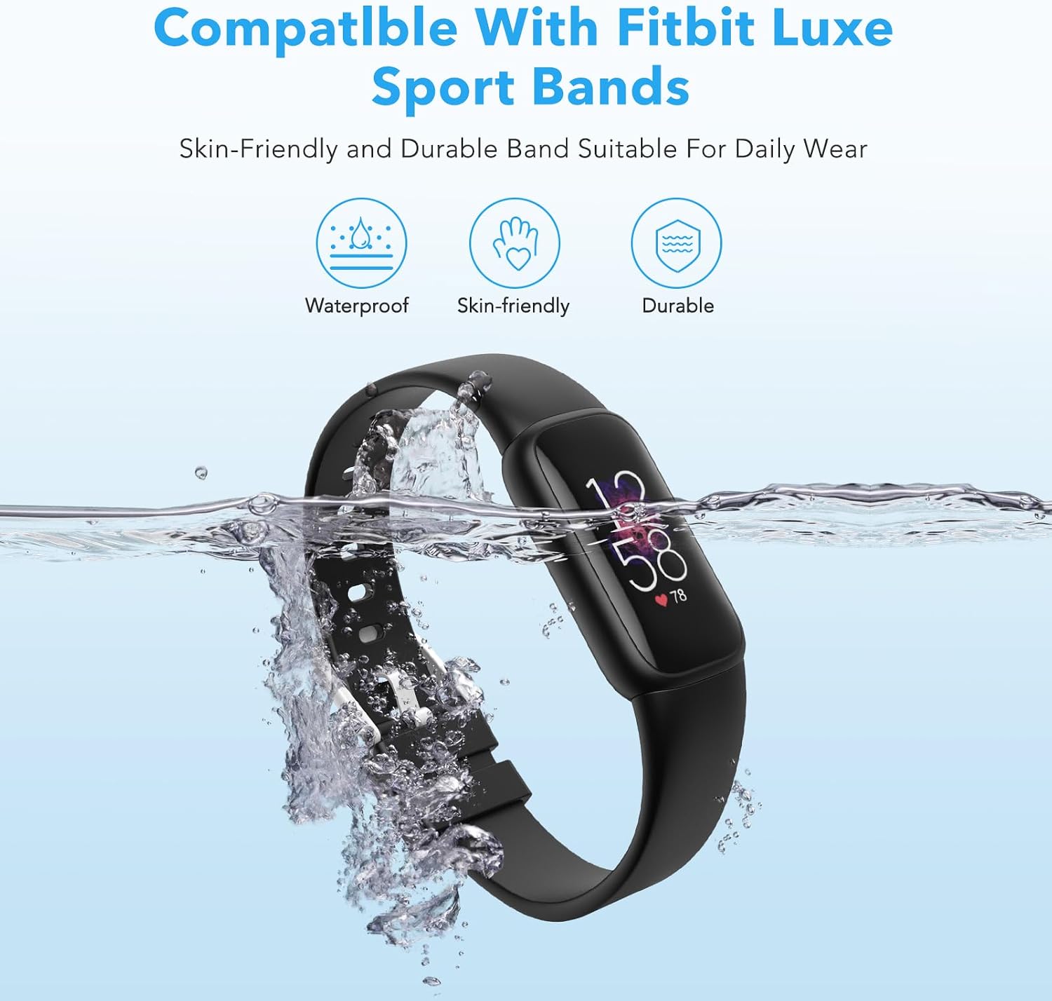 2 Pack Waterproof Bands Compatible with Fitbit Luxe Bands for Women Men image 2