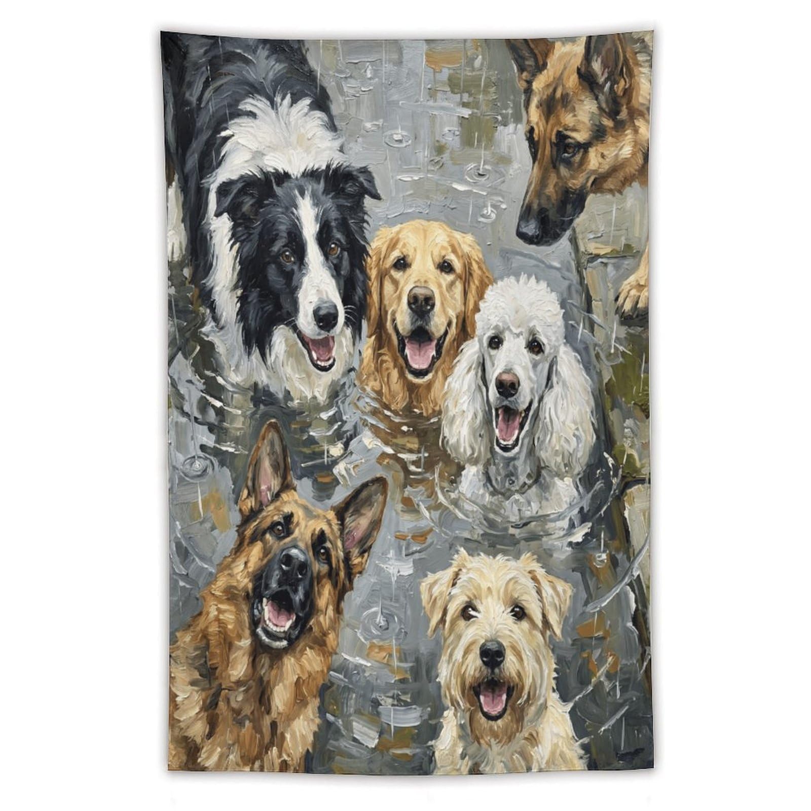 W7C8U2X3 Happy Dogs Watercolor Portrait Wall Tapestry, Playful Faces