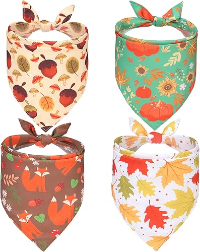 EXPAWLORER Bandanas de otoño para perros  Paquete de 4 bandanas navideñas para perros para niños y niñas, bufandas suaves reversibles de otoño