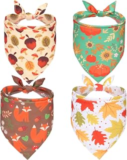 EXPAWLORER Thanksgiving Dog Bandanas - 4 Pack Holiday Dog Bandanas Costume Boy and Girl, Soft Reversible Fall Triangle Scarfs Bibs, Festival Pet Bandanas Gift for Small Medium Large Dogs