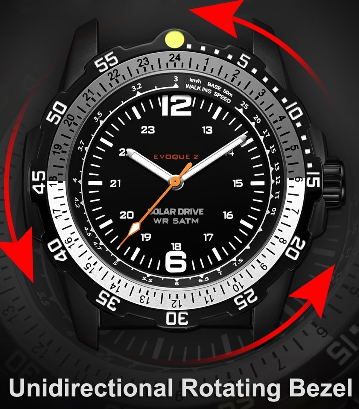 findtime Montre solaire analogique pour homme - Style industriel - Étanche - Tactique - Design cool - Lunette rotative unidirectionnelle - Bracelet en silicone - Boîtier en alliage