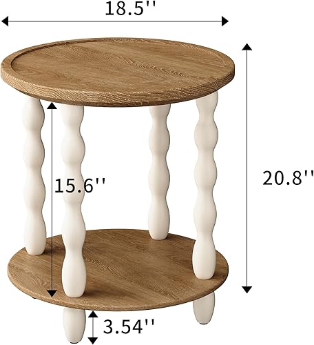 Miniatura 2 de Mesa auxiliar redonda, mesa auxiliar de granja de 2 niveles, mesa decorativa de madera de aspecto desgastado de 18.5 pulgadas, mesa de noche de