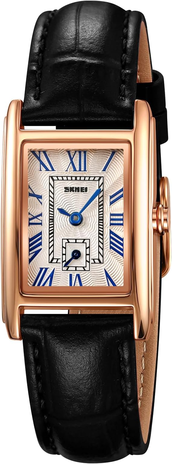 carlien Women Quartz Watch Lady Stylish Rectangle Dress Watch with Leather Strap and Sapphire Crown