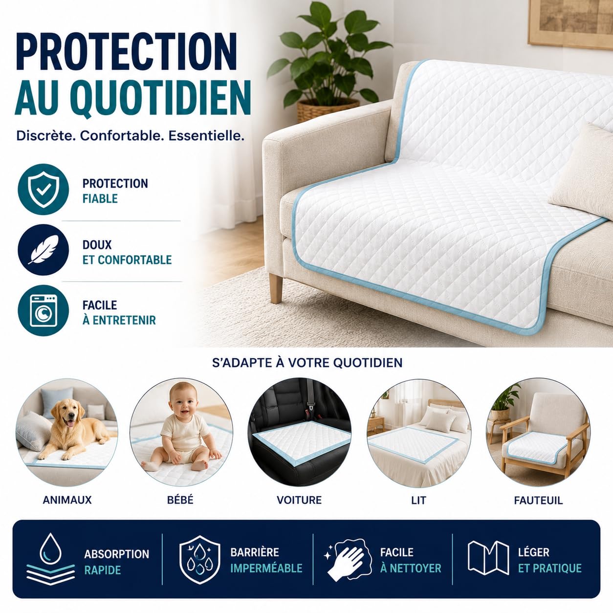 Alèse Jetable Ultra-Absorbante pour Incontinence (60x90 cm) – Imperméable, Hypoallergénique et Douce – Protection pour Lits, Fauteuils et Chaises – Pack de 120 – Le Pro du Médical