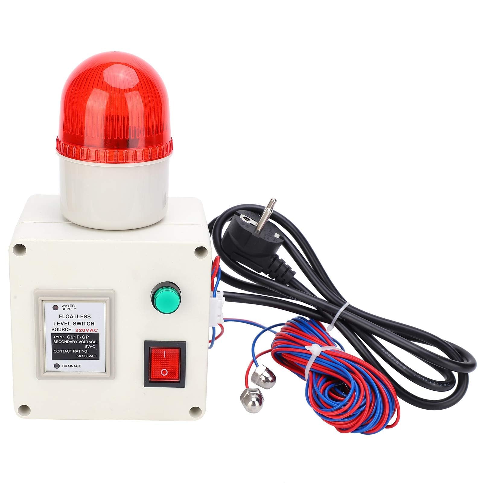 Interrupteur de Niveau d'eau, Capteur de Niveau de Liquide Bas, ContrôLeur D'alarme de Manque d'eau 90 DB avec Silencieux Prise UE 220 V, avec Résistant à La Corrosion