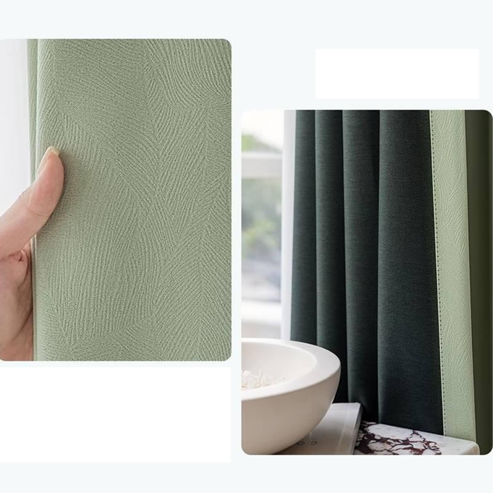 2 Panneaux Rideaux Occultant, Rideau Occultant Thermiques Polyester à Crochets Uni Épaissir avec Texture de Feuilles Fenetre Rideau Chambre Salon Intérieurs Vert Clair, 107L x 115H cm