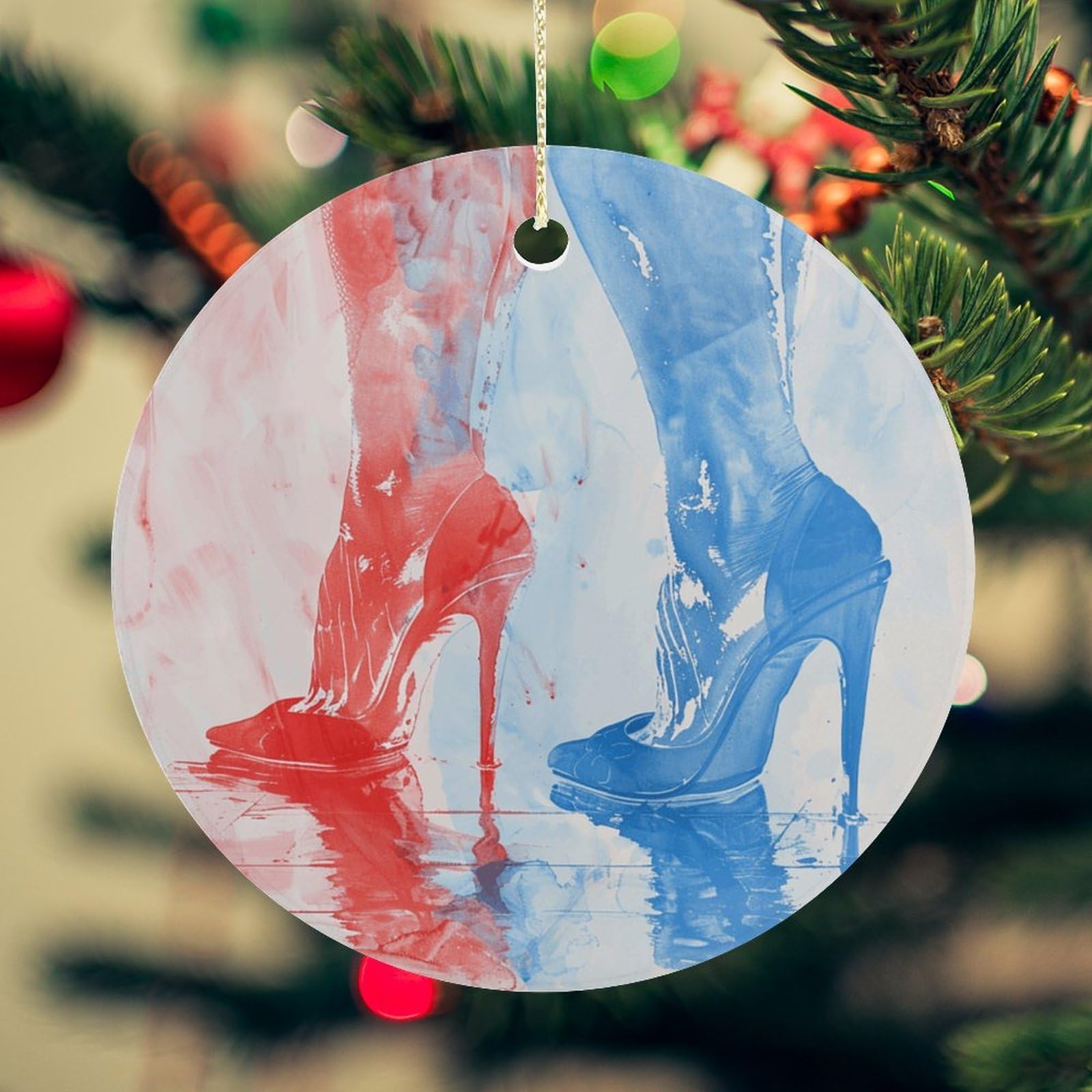 Hand Drawn Elements Christmas Ornament for Christmas Tree Ceramic Round Ornament Winter Holiday Keepsake Gift 2.7" Christmas Tree Hanging Decorations Circle Ceramic Pendant Xmas Gift