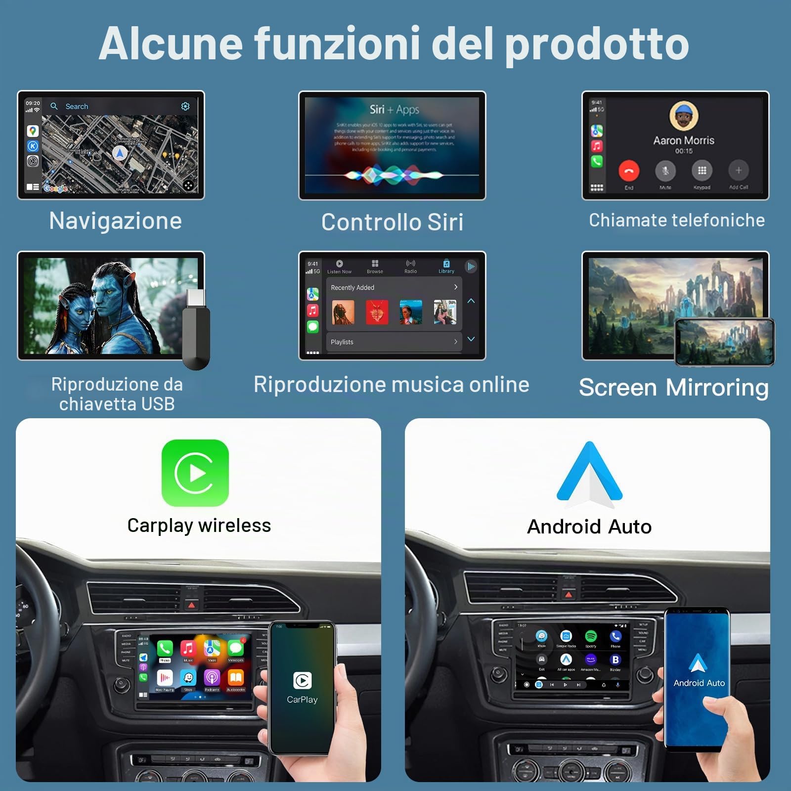 Modulo auto senza fili Carplay Android per Volkswagen Skoda Octavia Golf7 Polo Passatwith Seat Leon GTI MIB/MIB2 System, supporto Mirrorlink e OEM Car Functions