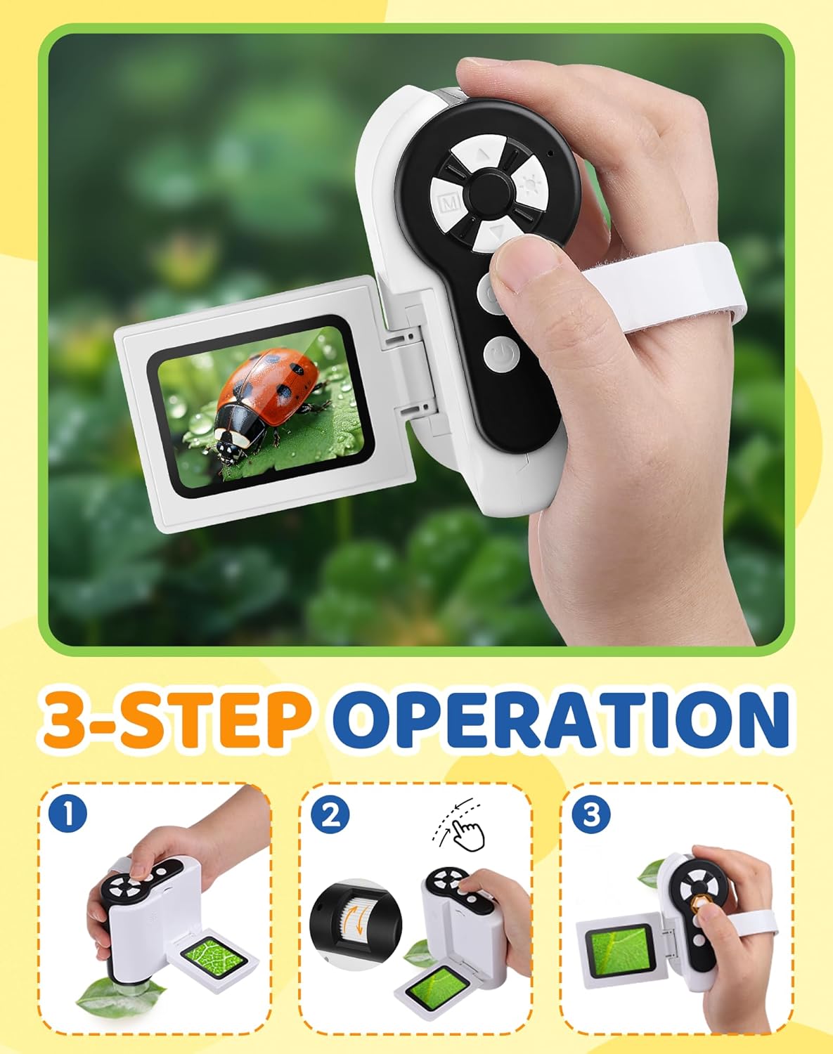 1000X Microscope for Kids 8-12, 4K HD Screen with 6 LED Lights, Portable Microscope for Outdoor STEM Learning, Rechargeable Science Kit, Birthday Easter Gifts for Kids - Image 4