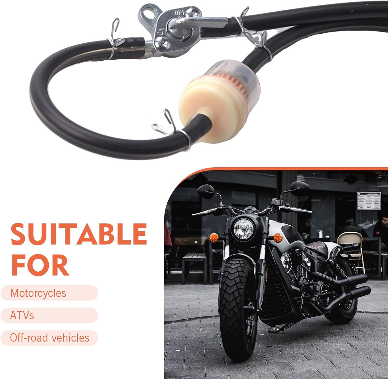 Fuel Line Hose with Clamps and Fuel Filters Inline Shut Off and Valve Petcock, Plug and Play Anti-shock Sealed Filter Kit, Motorcycle Modification Accessory, for ATV Motorcycle (Black)