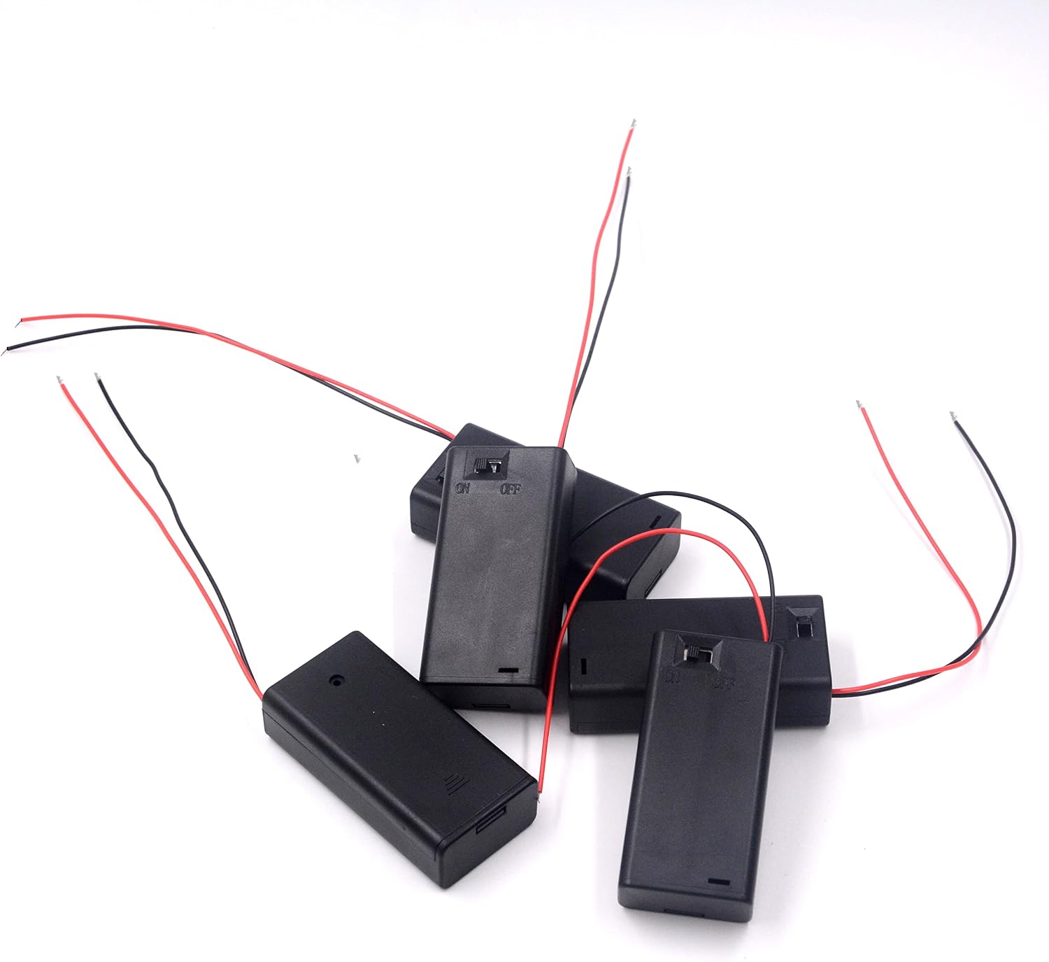 LAMPVPATH 5Pcs 2 AA Battery Holder with Switch, 2X 1.5V AA Battery Holder Case with Wire Leads and ON/Off Switch(5 Pack)