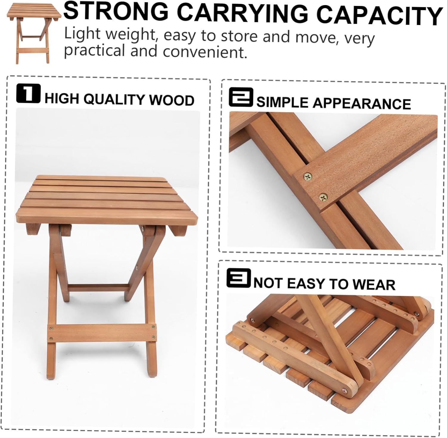 Zerodeko 1Pc Folding Portable Solid Wood Chair Simple Design for Home Use for Dining Room Office and Garden and Practical Long Strip Folding Stool