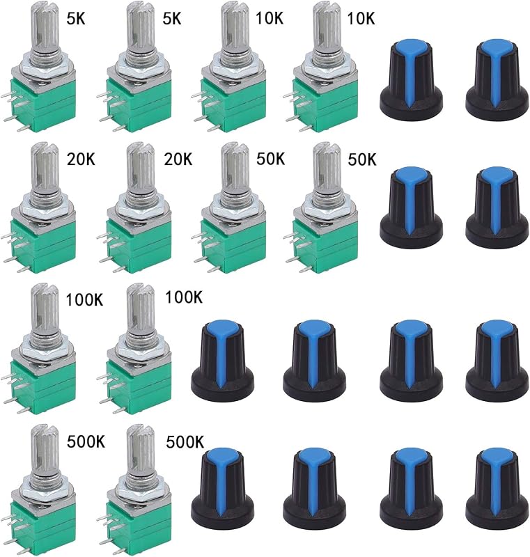 TWTADE 12Pcs Single Linear Rotary Seal Amplifier Potentiometers Type with Switch 5k,10K,20K,50K,100K,500K（Each 2）Ohm Knurled Shaft 5Pin RK097N-5-5k-500k