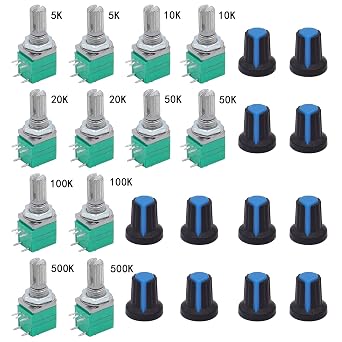 TWTADE 12Pcs Single Linear Rotary Seal Amplifier Potentiometers Type with Switch 5k,10K,20K,50K,100K,500KEach 2Ohm Knurled Shaft 5Pin RK097N-5-5k-500k