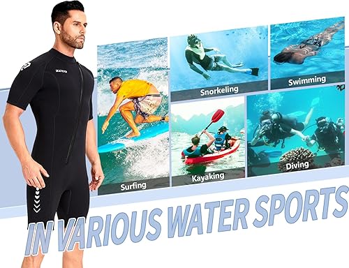 Miniatura 5 de ZCCO Traje de neopreno corto para hombre de 0.118 pulgadas (0.118 in) con cremallera frontal para buceo, natación, surf, esnórquel