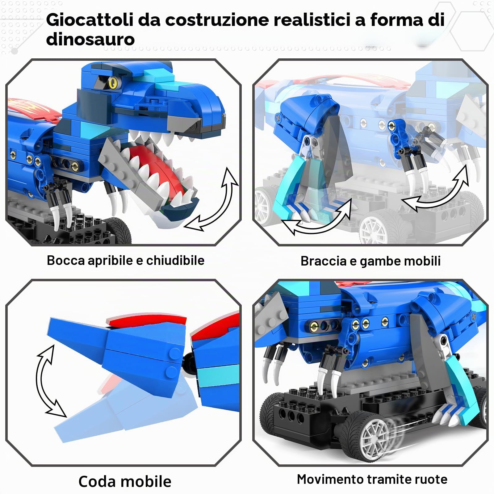 Yerloa Dinosauro Telecomandato Giocattolo Costruzioni Per Bambini T Rex 343 Pezzi Dinosauro Giocattolo Educativi Regalo Bambino 6 7 8 9 10 11 12 Anni
