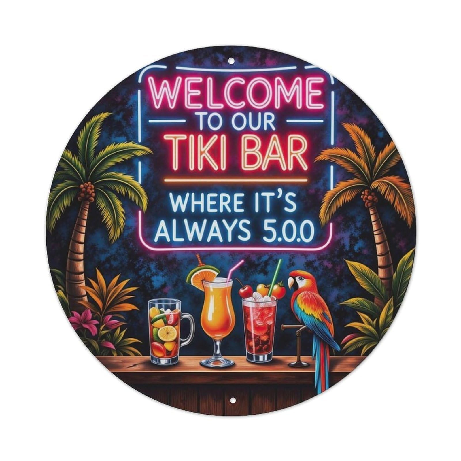 Neon Sign Palm Trees Cocktails Parrot Tiki Bar Metal Tin Sign
