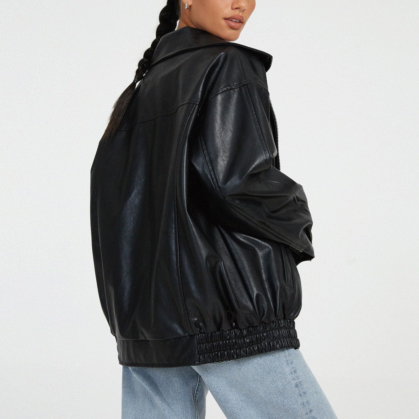 Lederjacke Damen Oversize Lang Kunstleder Motorrad Bikerjacke Motorradjacke Pu Leather Herbst Winter Mantel Bomber Jacke Damen Kurz Outwear Streetwear