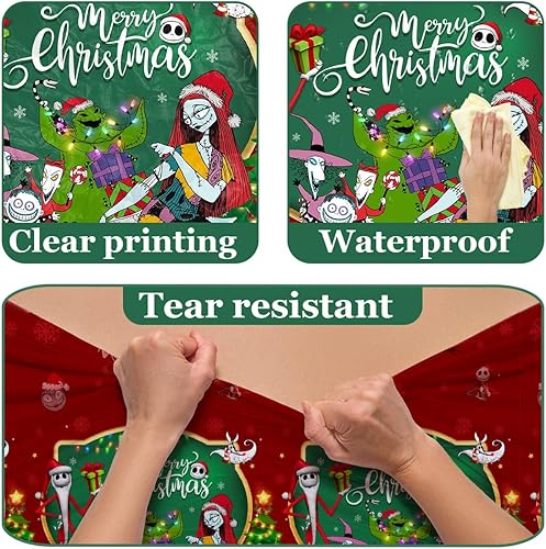 Miniatura 5 de Paquete de 3 manteles de pesadilla de Navidad, decoración de fiesta de Navidad, árbol verde y rojo, cubierta de mesa de pesadillero para Navidad,