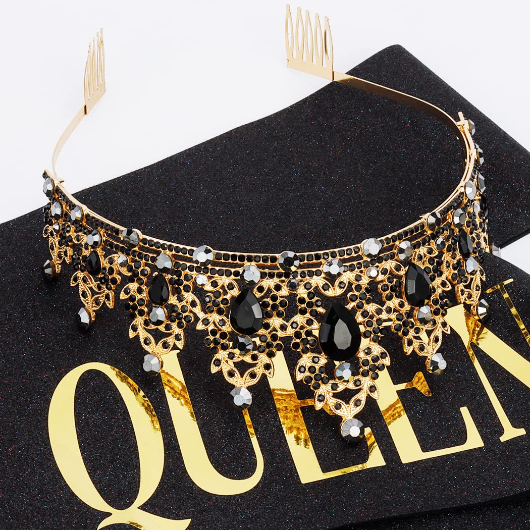 "BIRTHDAY QUEEN" Sash and Tiara for Women Crystal Tiara and Satin Kit for Girl Rhinestones Crown with Comb Glitter Hair Accessories for Prom Party Decoration Cake Topper Accessory Set with Pin - Image 5