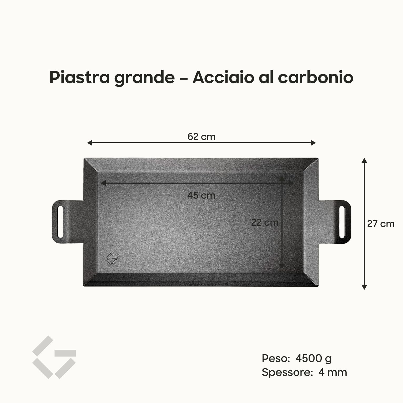 Gastrotools Piastra Grill Professionale in Acciaio al Carbonio (62 x 27 cm) – Massimo Controllo e Mantenimento del Calore – Antiaderente Senza PFAS – Adatta per Induzione, Gas, Forno e Barbecue